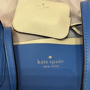kate spade Blue Leather Tote with Cream Handles
